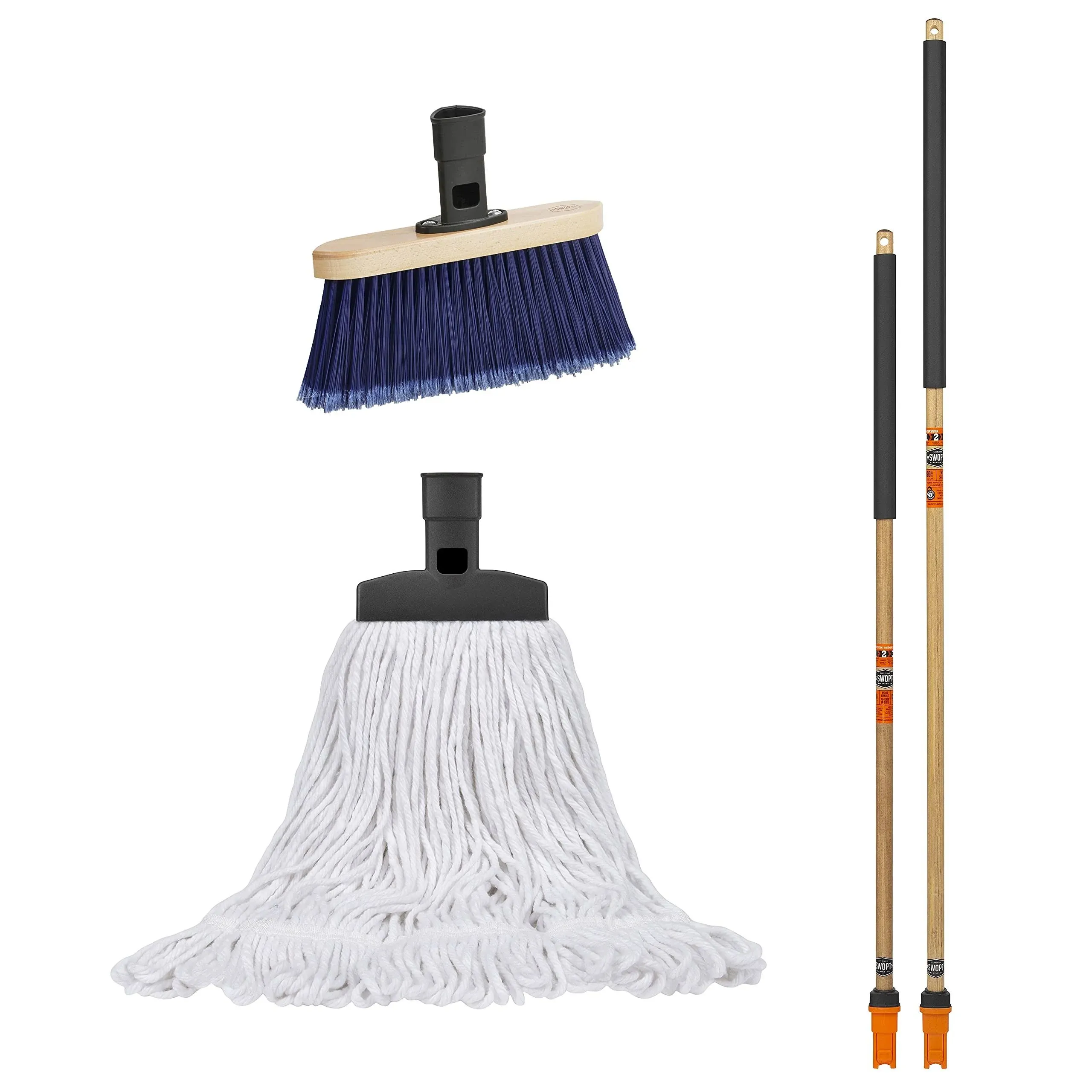 SWOPT Premium Multi-Surface Angle Broom, Cotton Mop + 48” & 60" Eva Foam Comfort ...