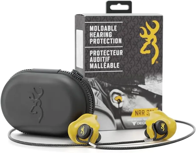 Browning Hearing Protection for Shooting by Decibullz Custom-Molded Earplugs, 31-Decibel Noise Reduction Rating (NRR), Includes Lanyard and Travel