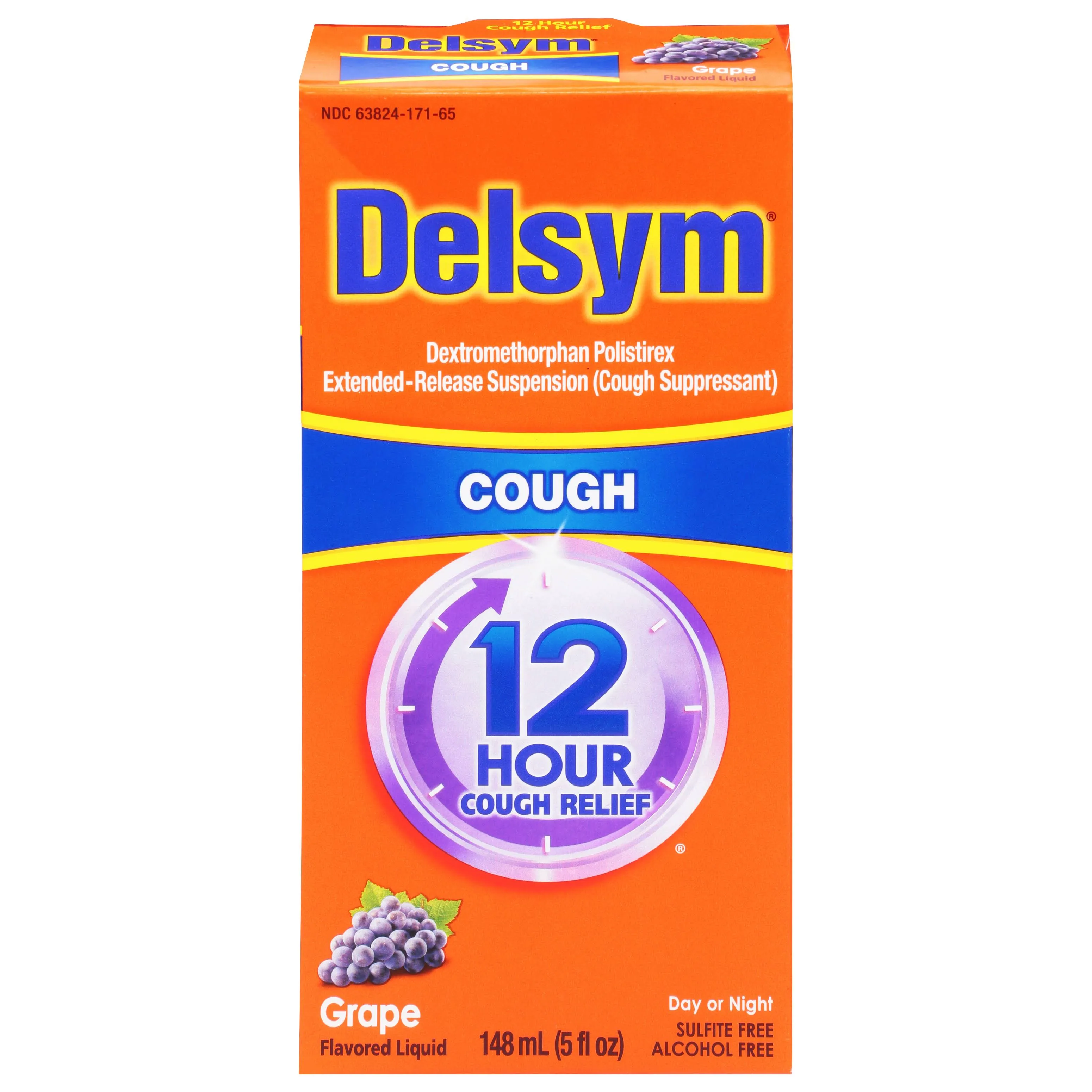 Delsym Cough Relief, Day or Night, Liquid, Grape Flavored - 148 ml