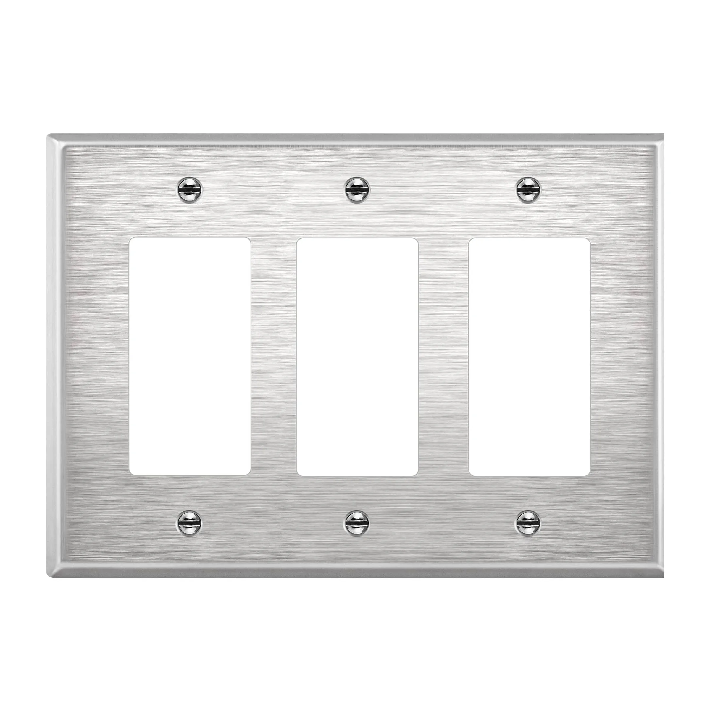 ENERLITES Triple Decorator Switch Metal Wall Plate, Stainless Steel Outlet Cover, Corrosion Resistant, 430 Stainless Steel, Mid-Size 3-Gang 4.88" x 6.77", UL Listed, 7733M, Silver