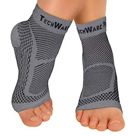 TechWare Pro Ankle Brace Compression Sleeve - Relieves Achilles Tendonitis, Joint Pain. Plantar Fasciitis Sock with Foot Arch Support Reduces Swelling & Heel Spur Pain. Injury Recovery for Sports