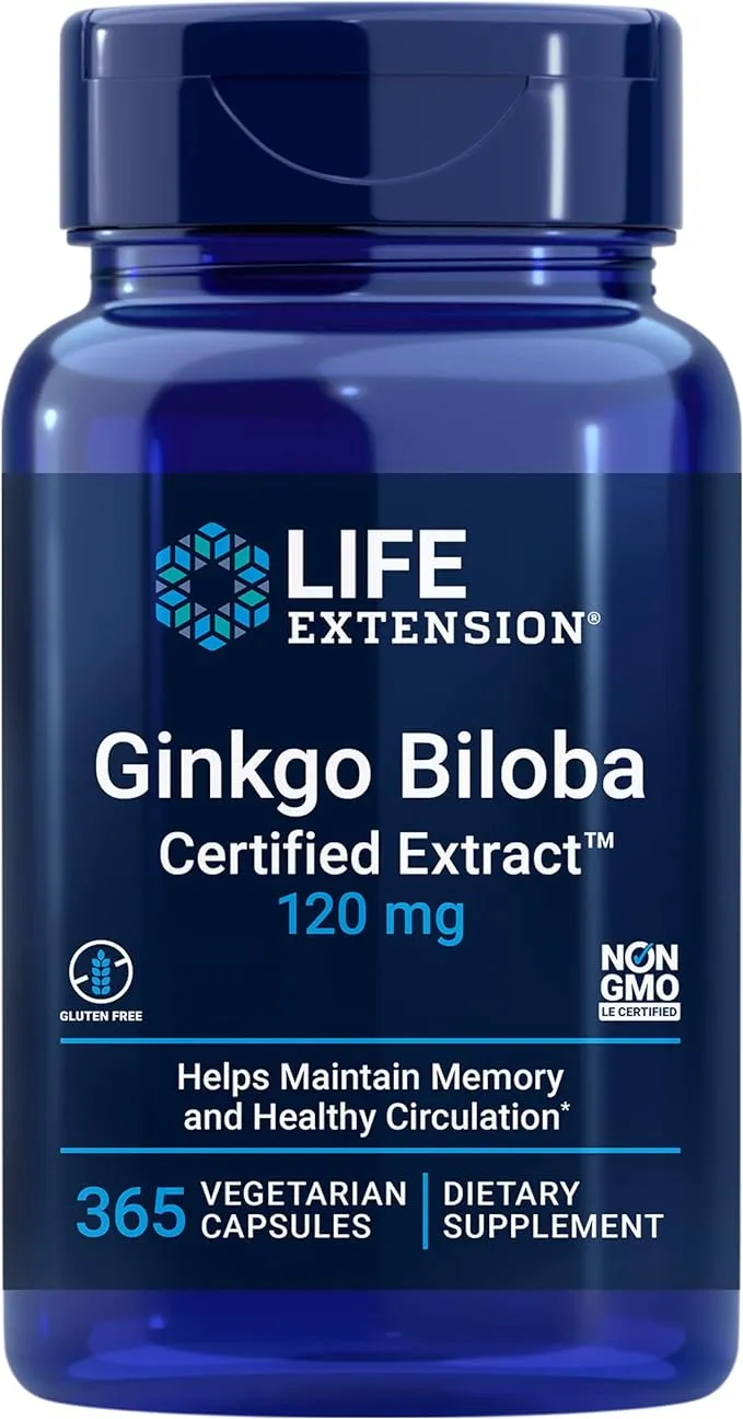 Life Extension Ginkgo Biloba Certified Extract, 120 mg, Capsules - 365 count