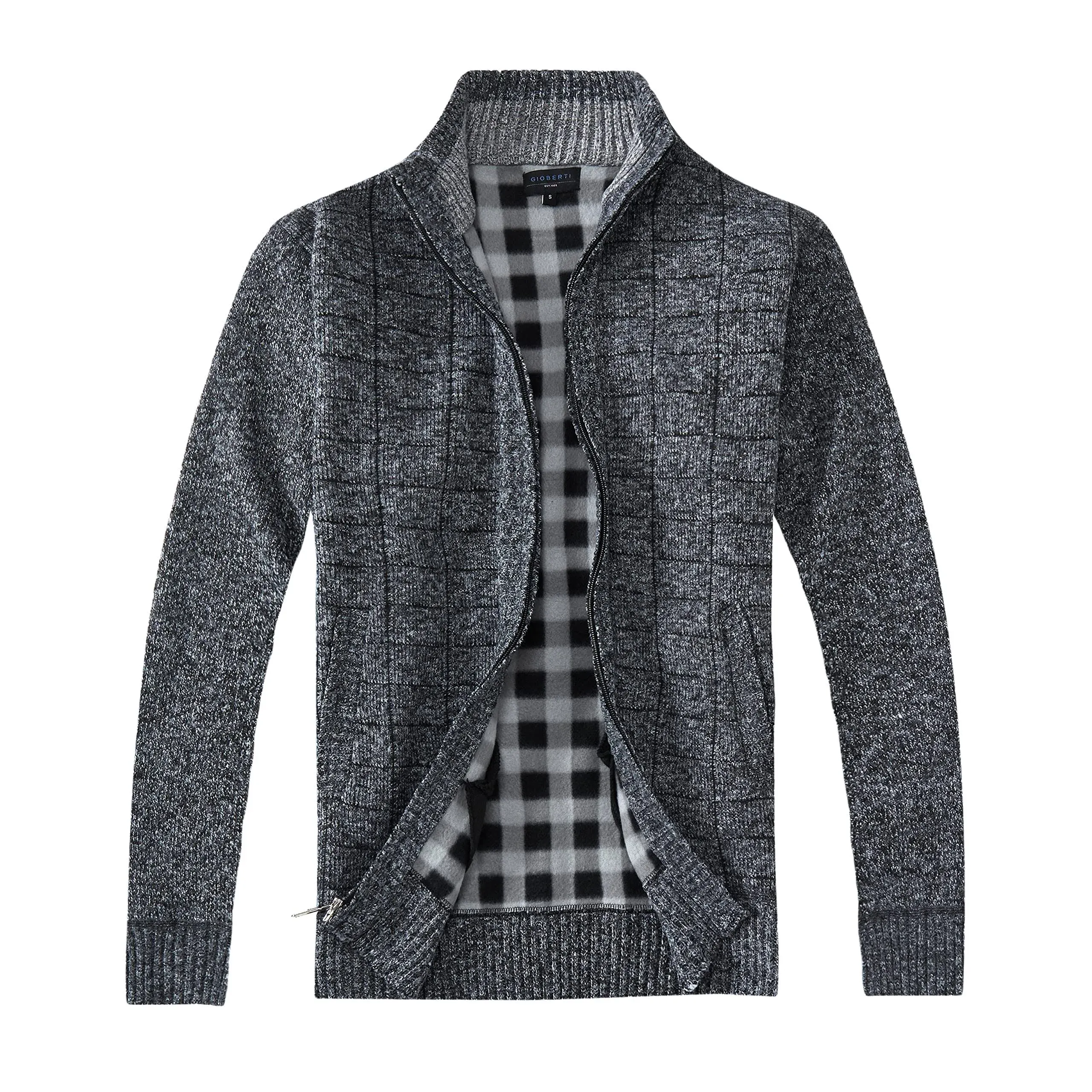 Gioberti Men's Knitted Regular Fit Full Zip Cardigan Sweater with Soft Brushed Flannel Lining