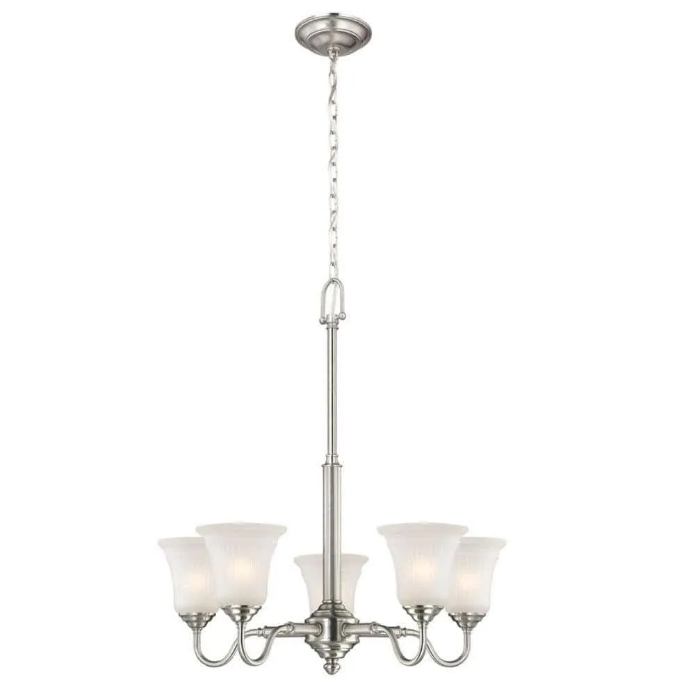 Hampton Bay Creekford 5-Light Brushed Nickel Chandelier with Frosted Glass Shades HON8115A