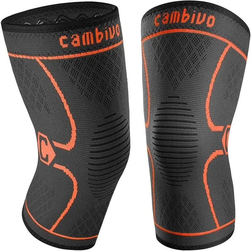 CAMBIVO 2 Pack Knee Brace, Knee Compression Sleeve for Men and Women, Knee Support for Running, Workout, Gym, Hiking, Sports (Orange,X-Large)