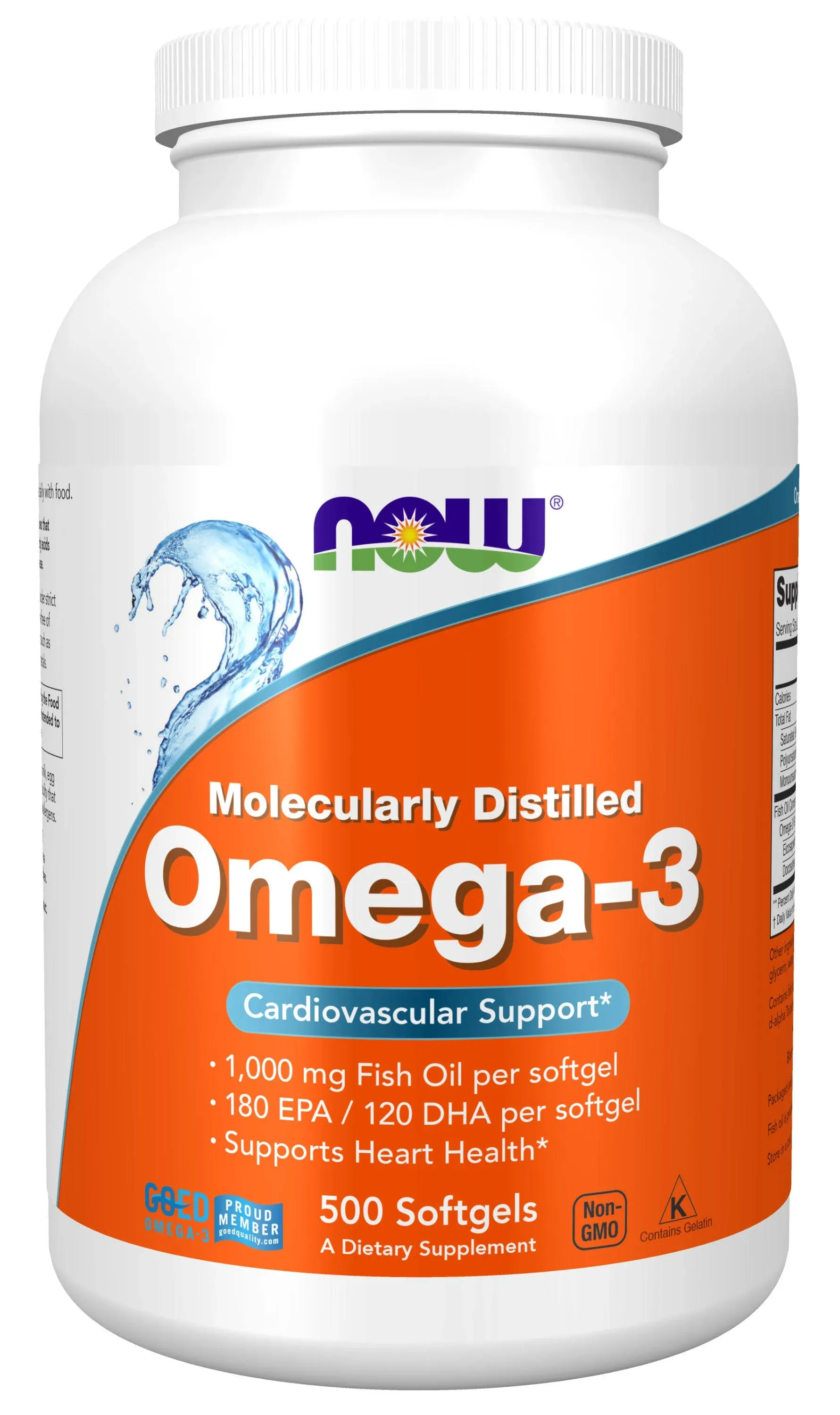 NOW Foods Supplements, Omega-3 180 EPA / 120 DHA, Molecularly Distilled, Cardiovascular Support*, 200 Softgels