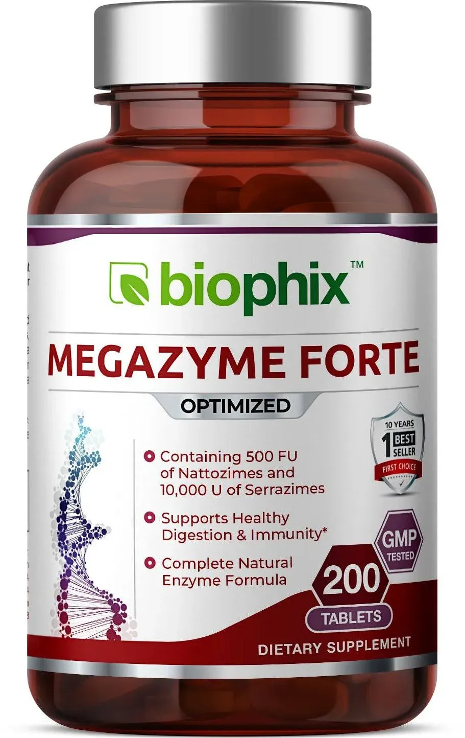 Biophix Megazyme Forte 200 Tablets - Natural Plant Proteolytic Enzymes Nattozimes ...