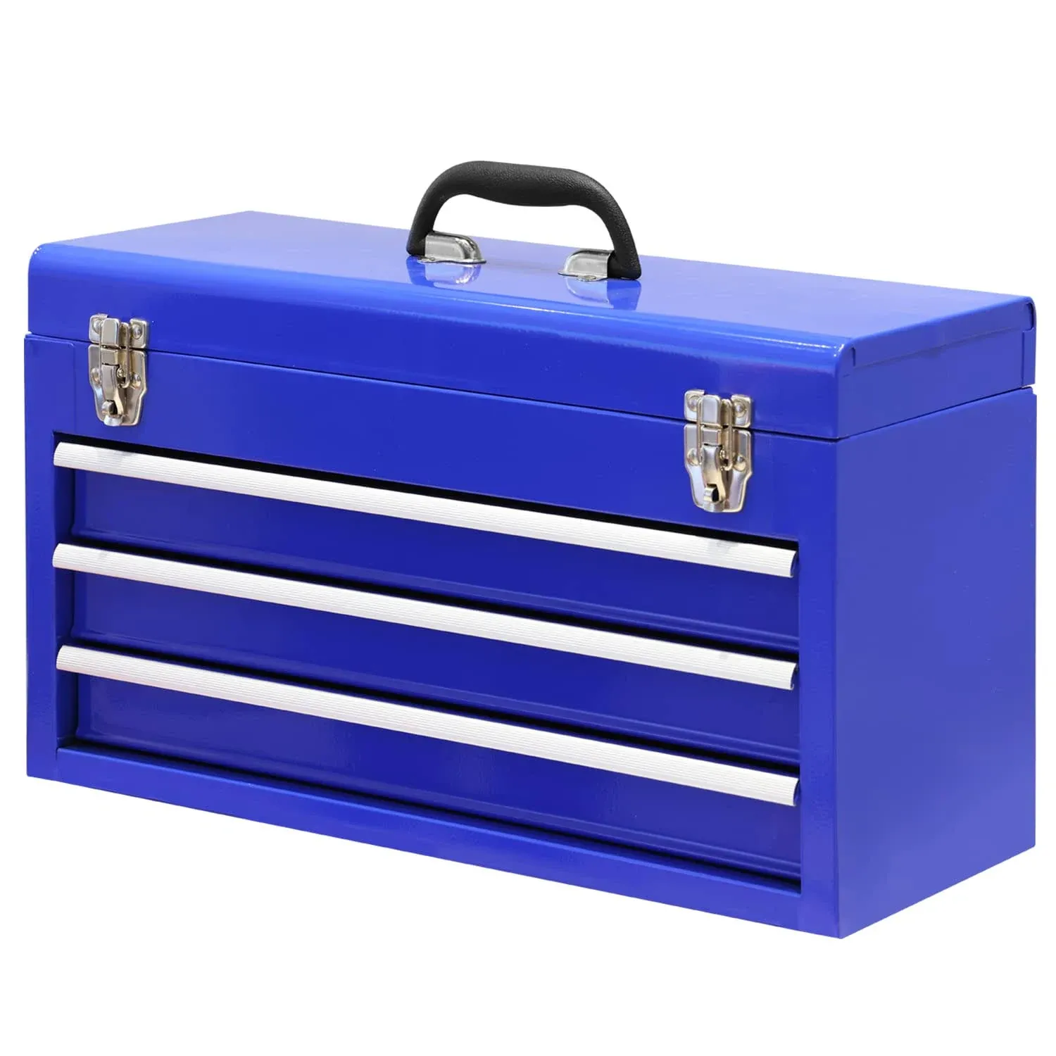 BIG RED 3 Drawer 20&#034; Metal Tool Box Portable Steel Tool Chest 2 Latches, Blue