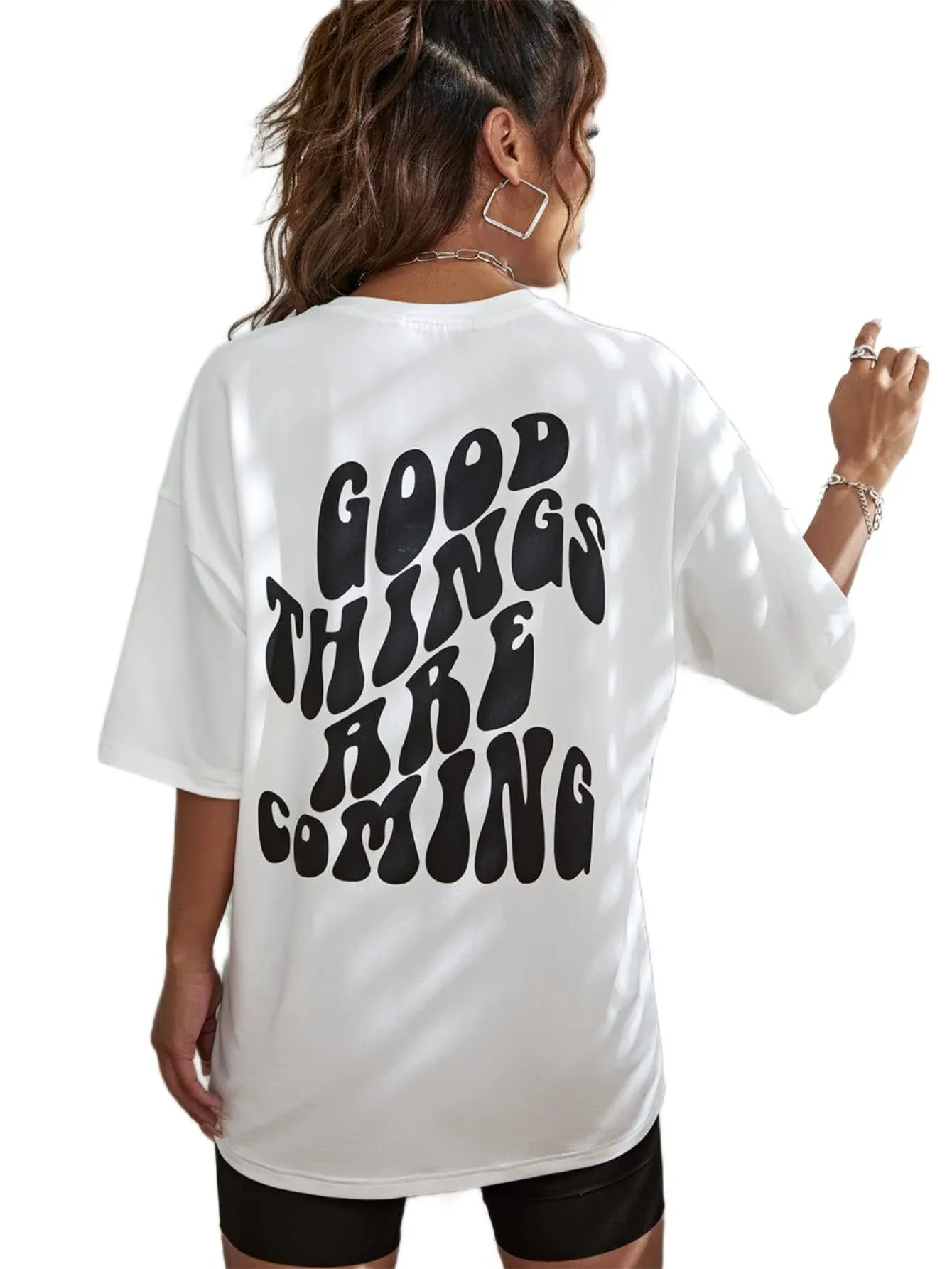 SOLY HUX Women's Oversized T Shirts Graphic Tees Letter Print Casual Summer Tops