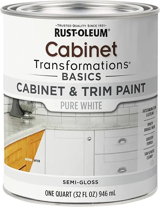 Rust-Oleum 372007 Cabinet & Trim Paint Semi- Gloss Pure White Quart