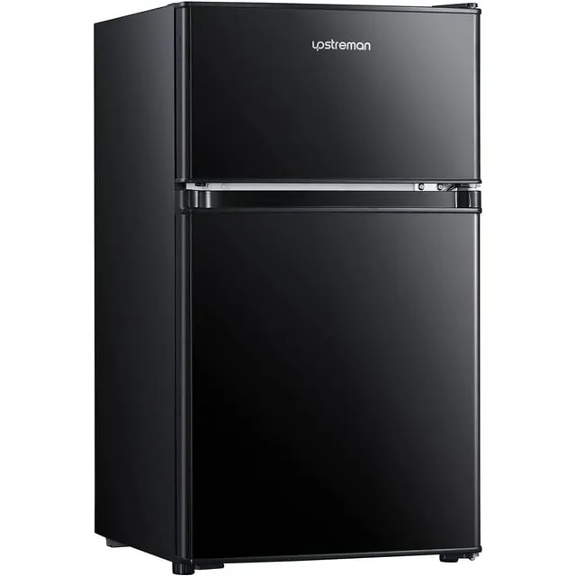 Upstreman 3.2 Cu.Ft Mini Fridge with Freezer, Double Door Mini Refrigerator, Size: 19.7 x 17.9 x 34.1, Black