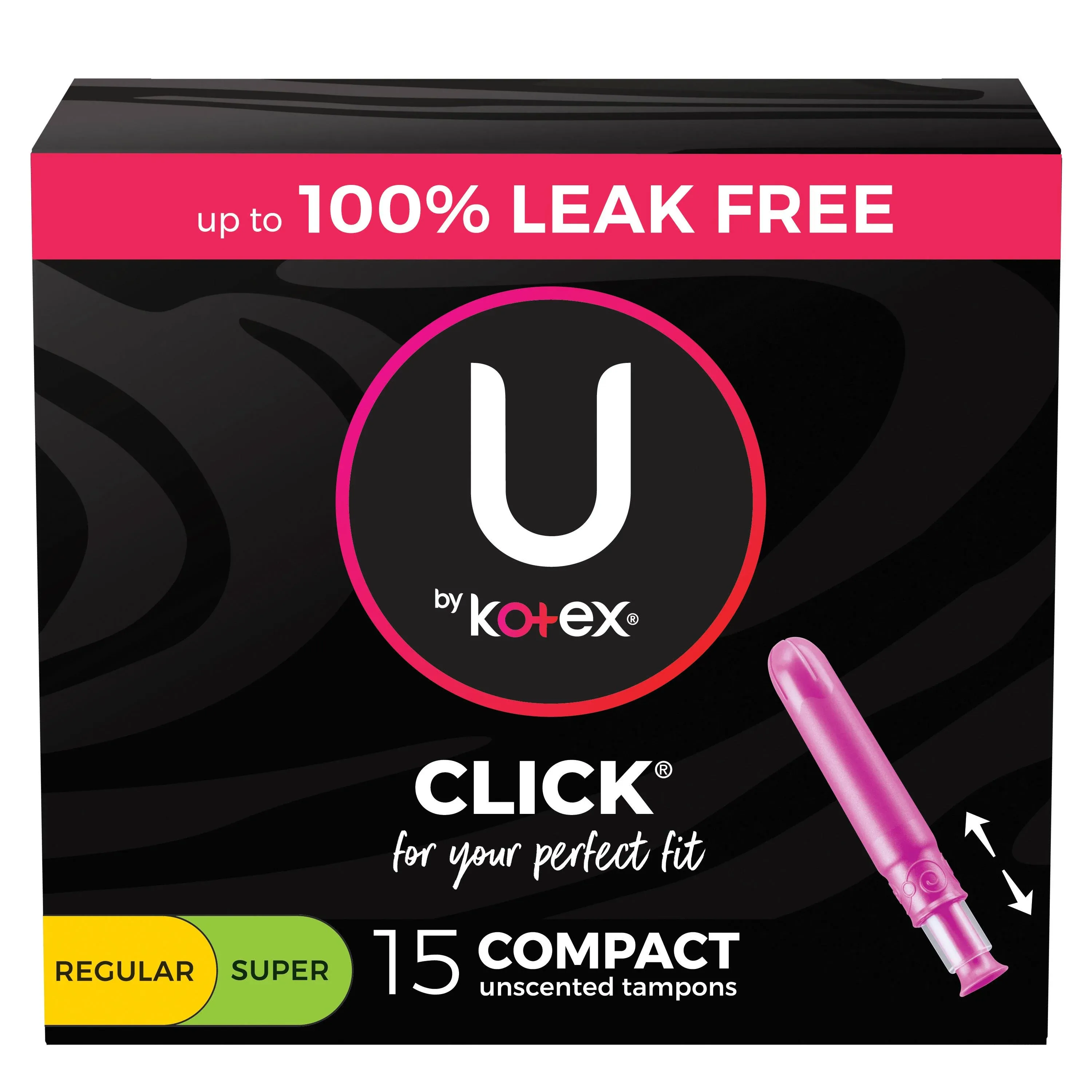 U by Kotex Click Compact Multipack Tampons, Unscented, Regular/Super, 15 Count