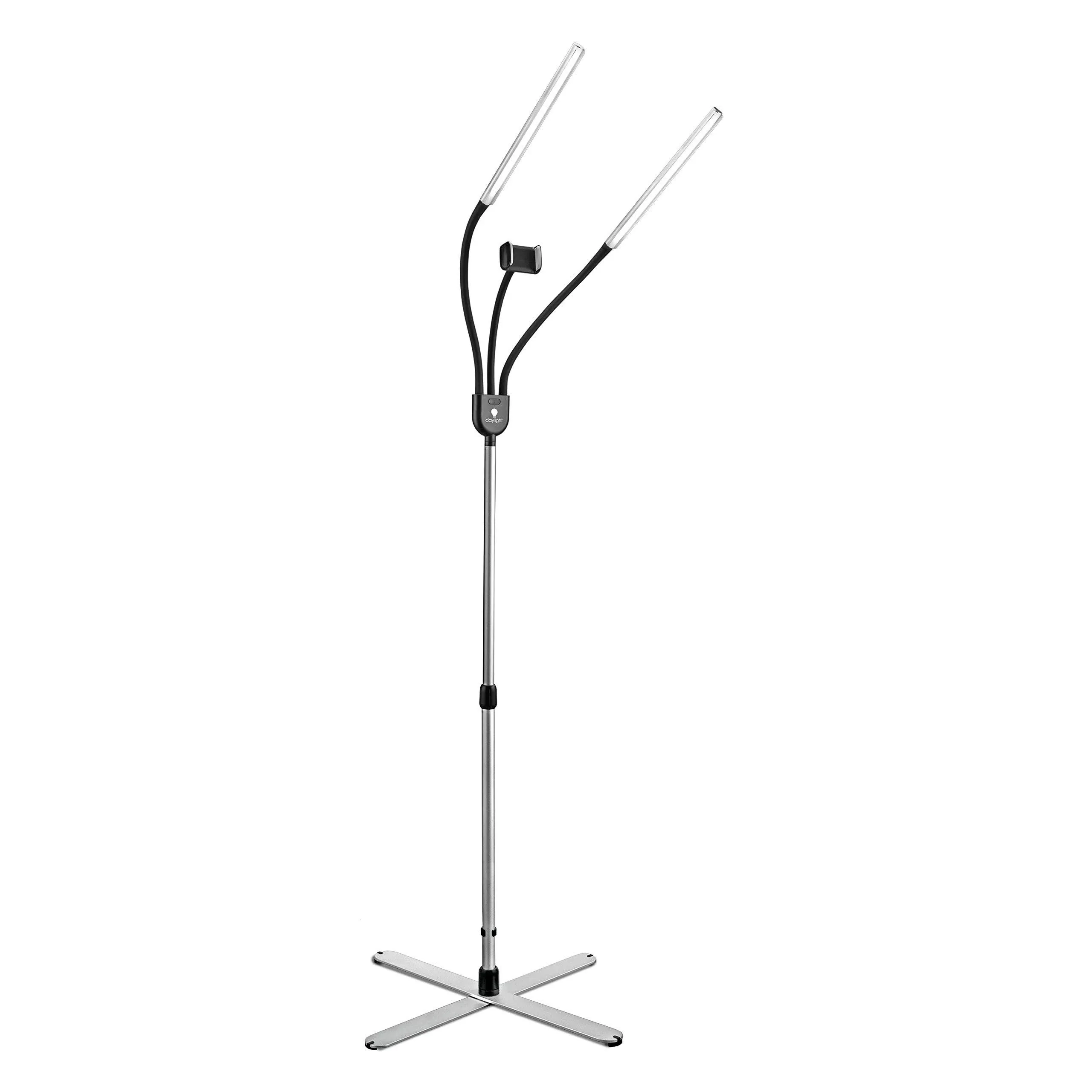 Daylight Company Gemini Floor Lamp, 2 Strobe Lamp, 4 Brightness Levels, Social Media, Nails, Salon, Beauty, Office and Much More - 4,500 LUX - 1,400 Lumen, Silver