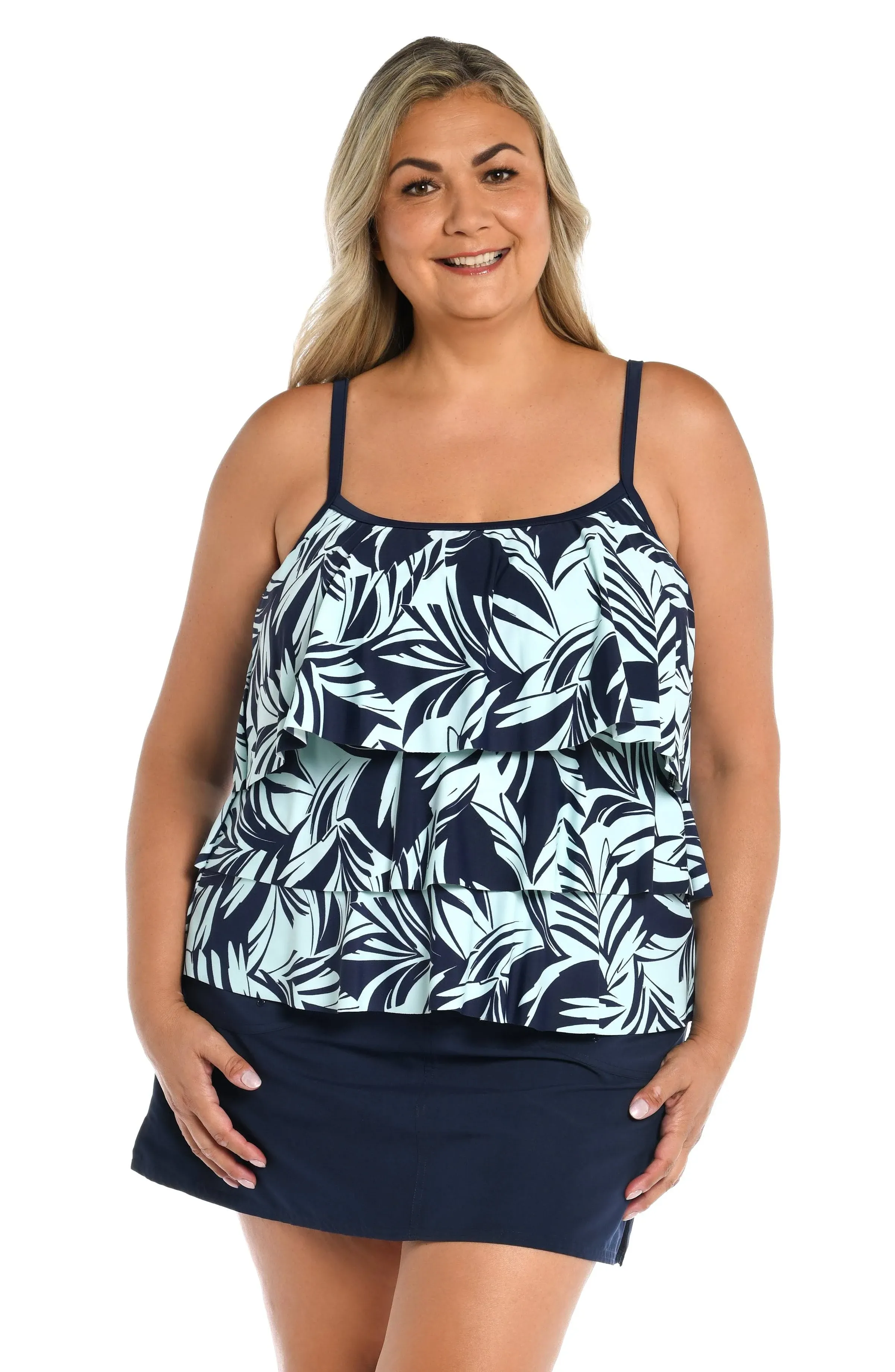 Coastal Palm Triple Tiered Tankini Top (Plus Size) - FINAL SALE