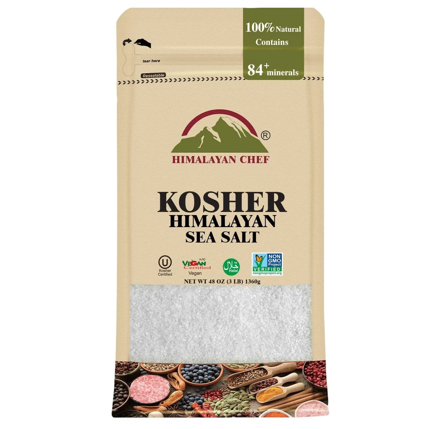 Himalayan Chef Kosher Sea Salt, Fine Grain 12.00 Pound (Pack of 1) 