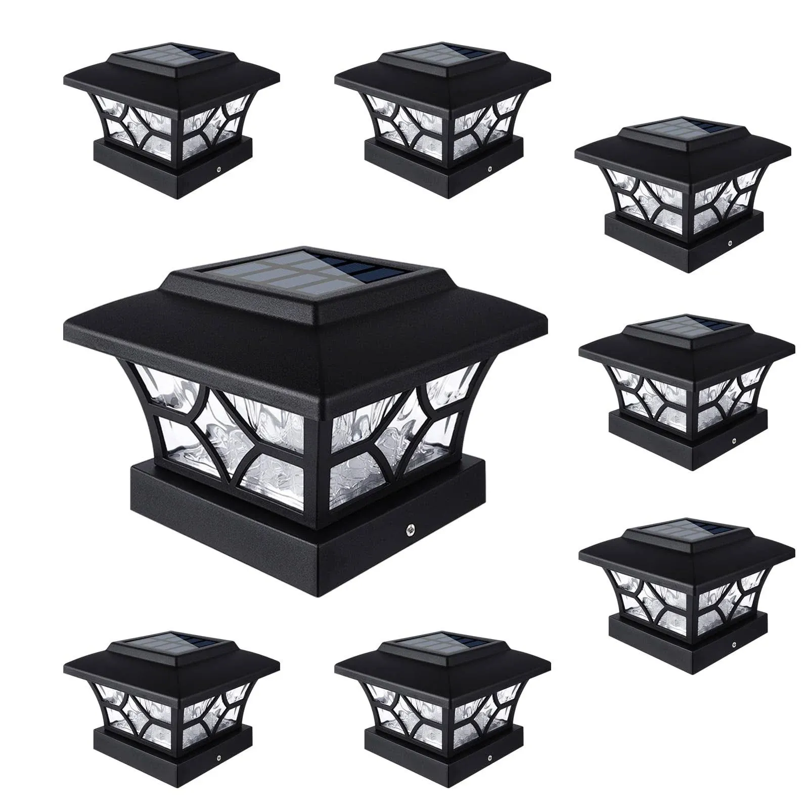 VOLISUN Solar Post Cap Lights 4x4/6x6,Outdoo<wbr/>r Fence 8 pack, Black 