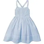 Hope & Henry Girls' Sleeveless Special Occasion Sun Dress with Bow Back Detail and Embroidery