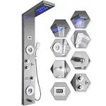 LED Shower Panel Tower System Rainfall Head Massage Body Jets Stainless steel