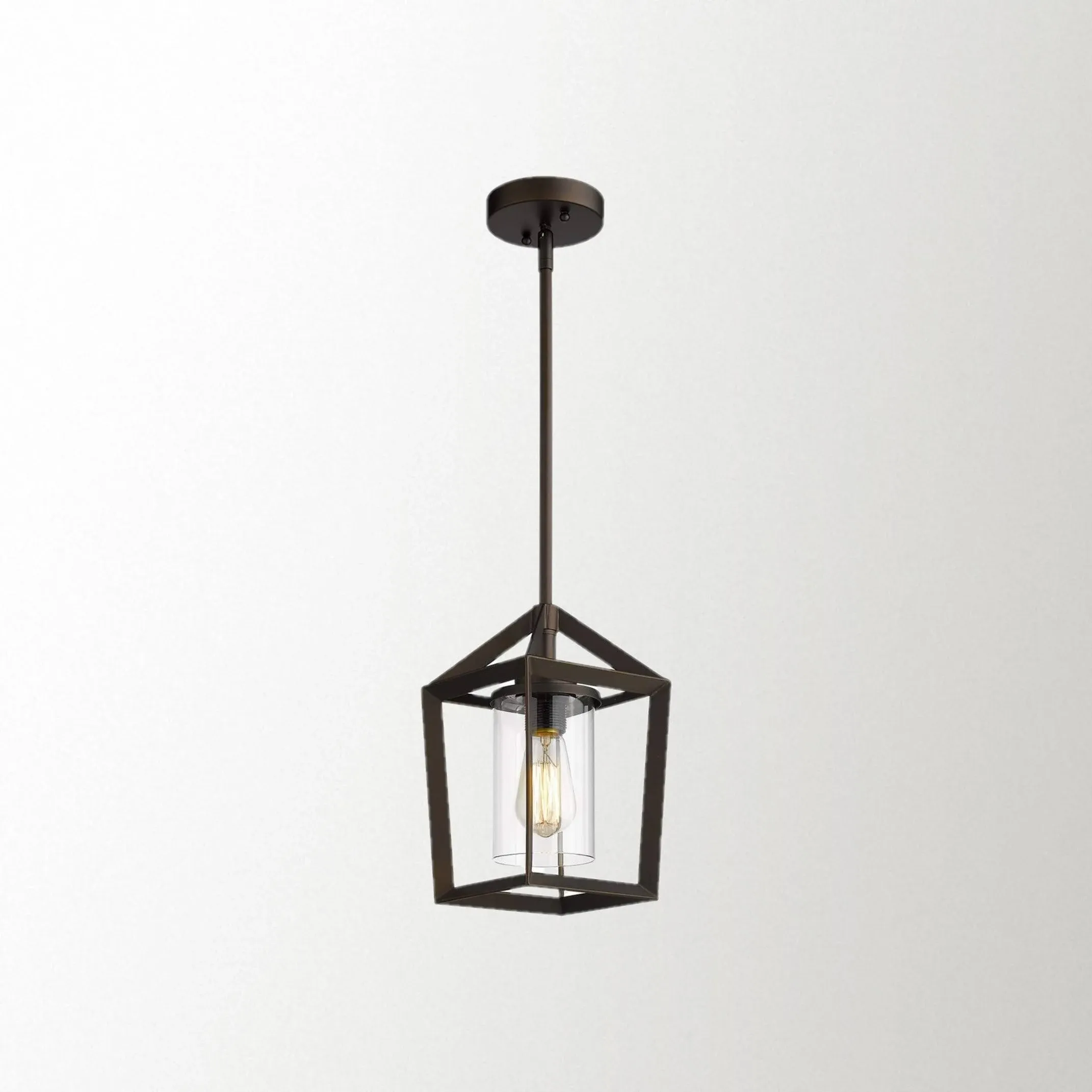 Mini Pendant Light Cage Hanging Light Oil Rubbed Bronze Pendant Light With Clear