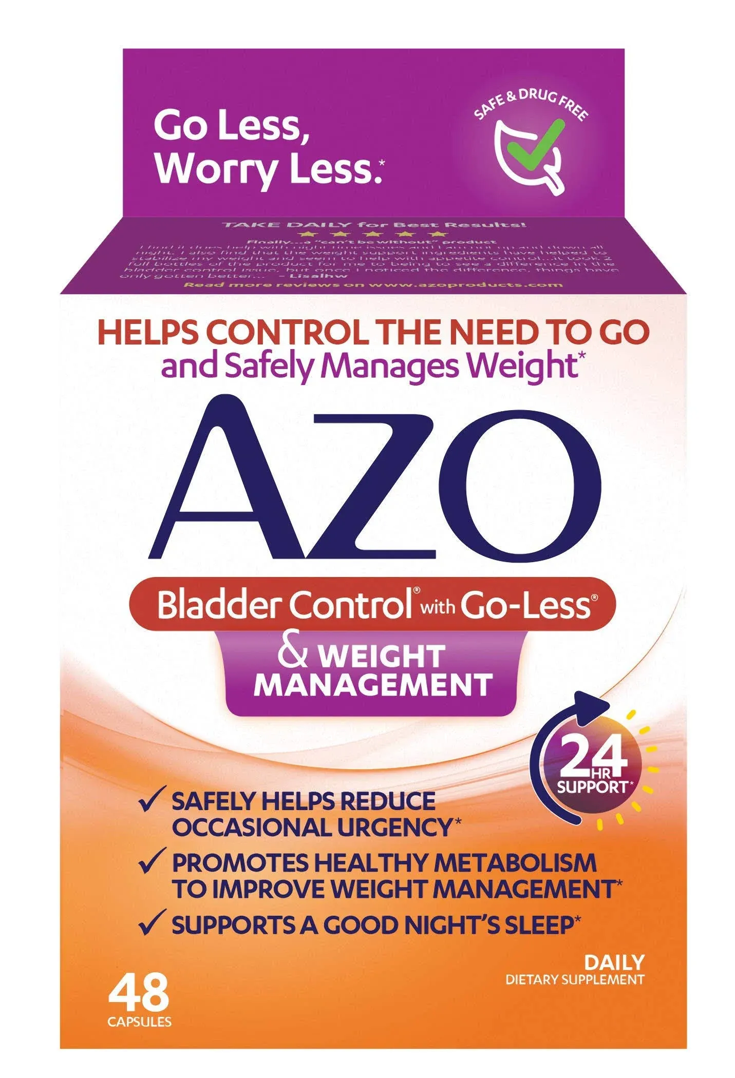 AZO Bladder Control with Go-Less Daily Supplement, Helps Reduce Occasional Urgency* and Leakage†††, 54 Count Capsules