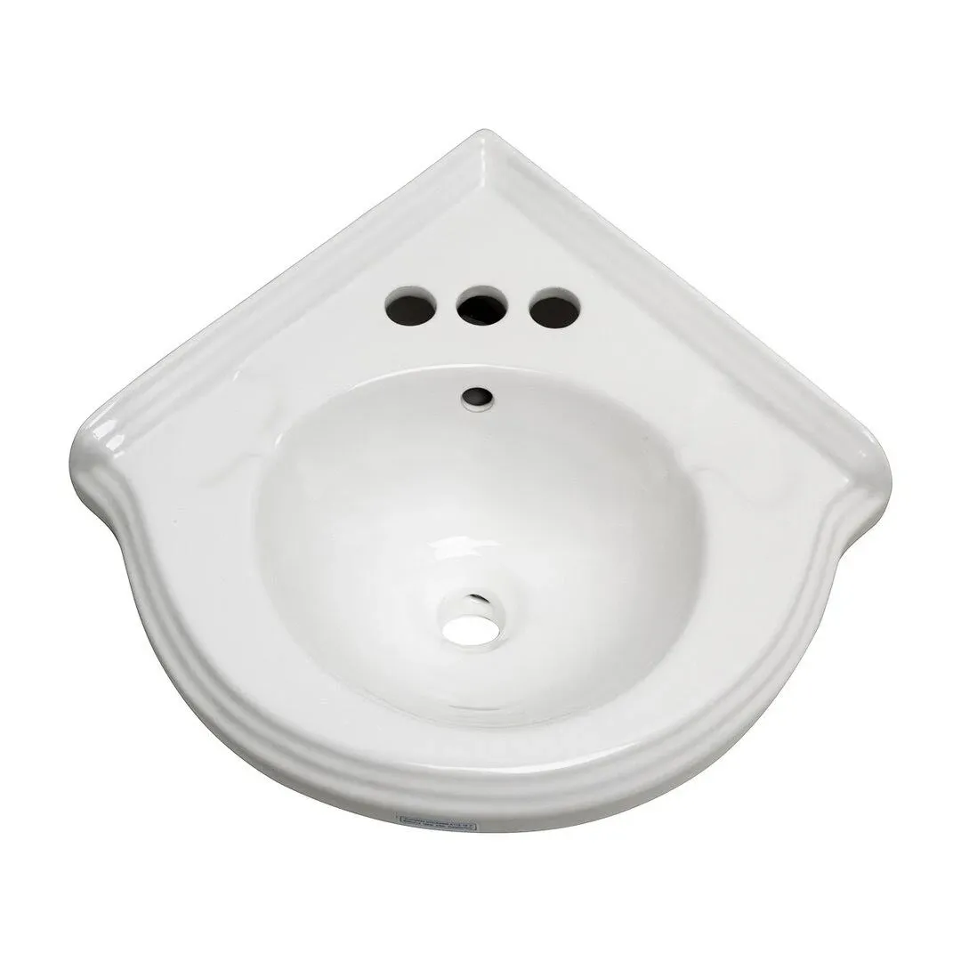 Portsmouth Corner Wall Mounted Bathroom Sink 22 In. White Ceramic Wall Hung Floa