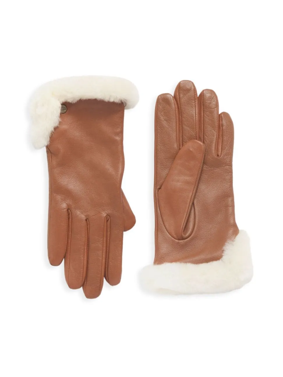 Shop Ugg Women's Shearling-trimmed Leather Gloves In Chestnut