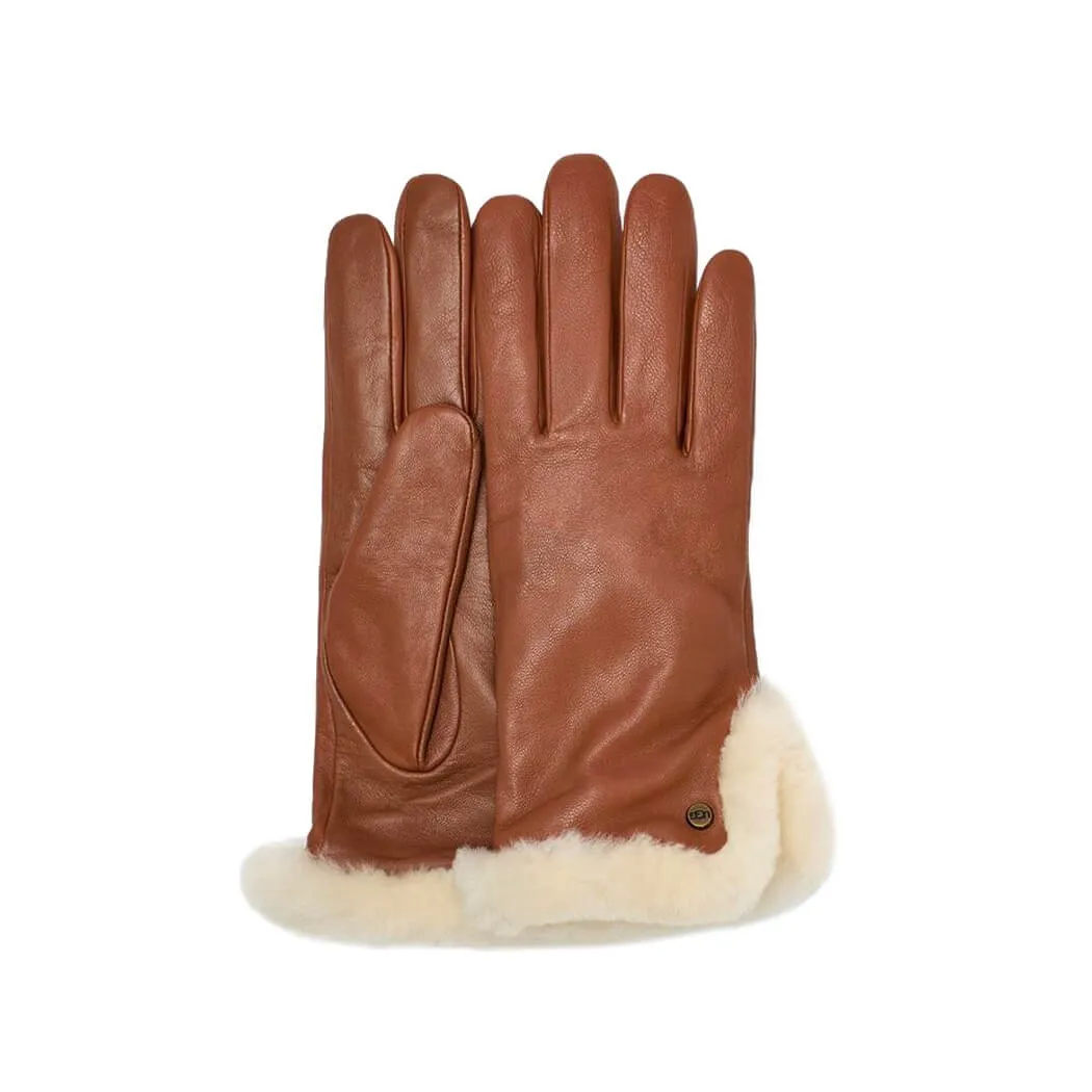 Ugg Women's Shearling Trim Leather Gloves - Black