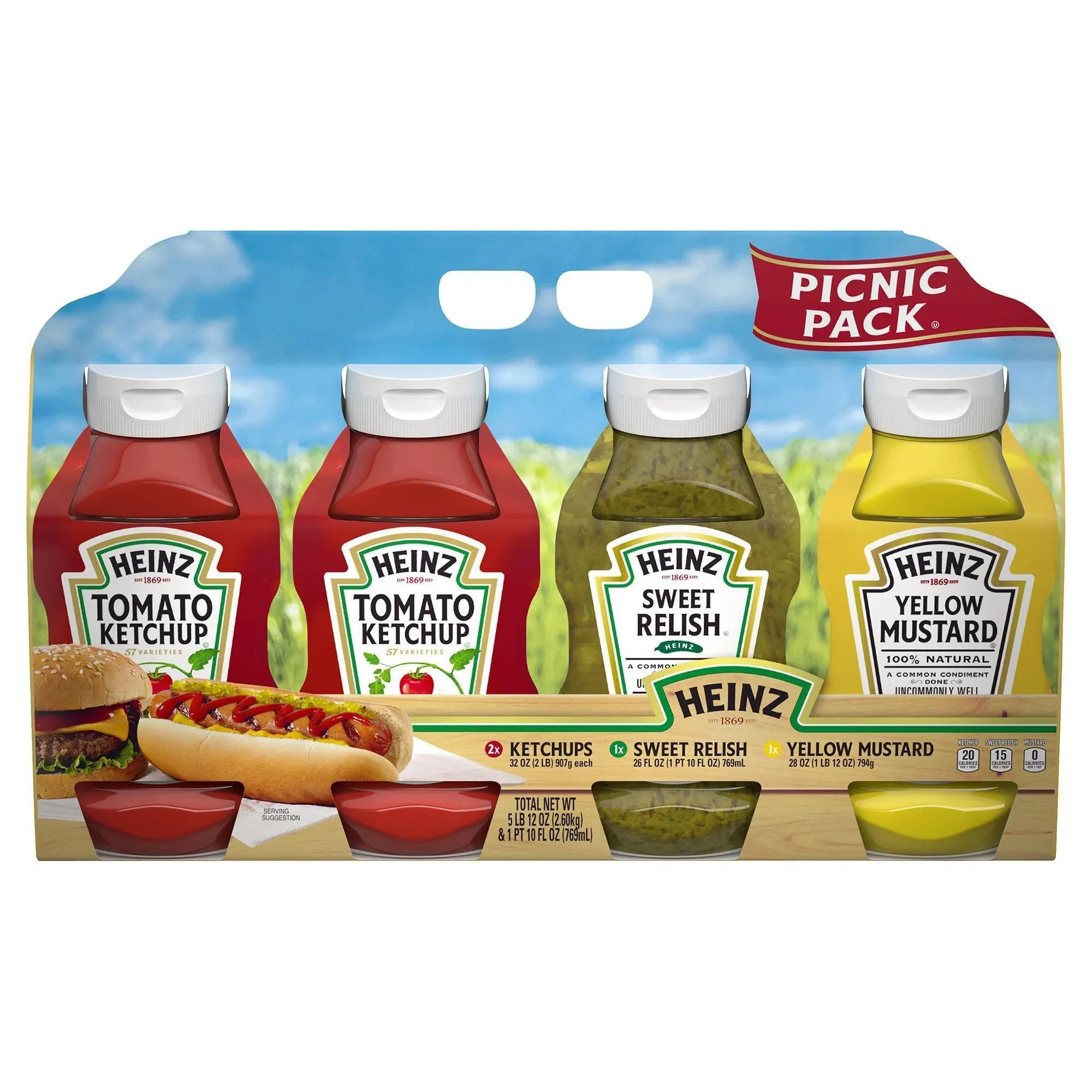 Heinz Tomato Ketchup, Relish, and Mustard Picnic Pack, 3 Count (Pack of 2)