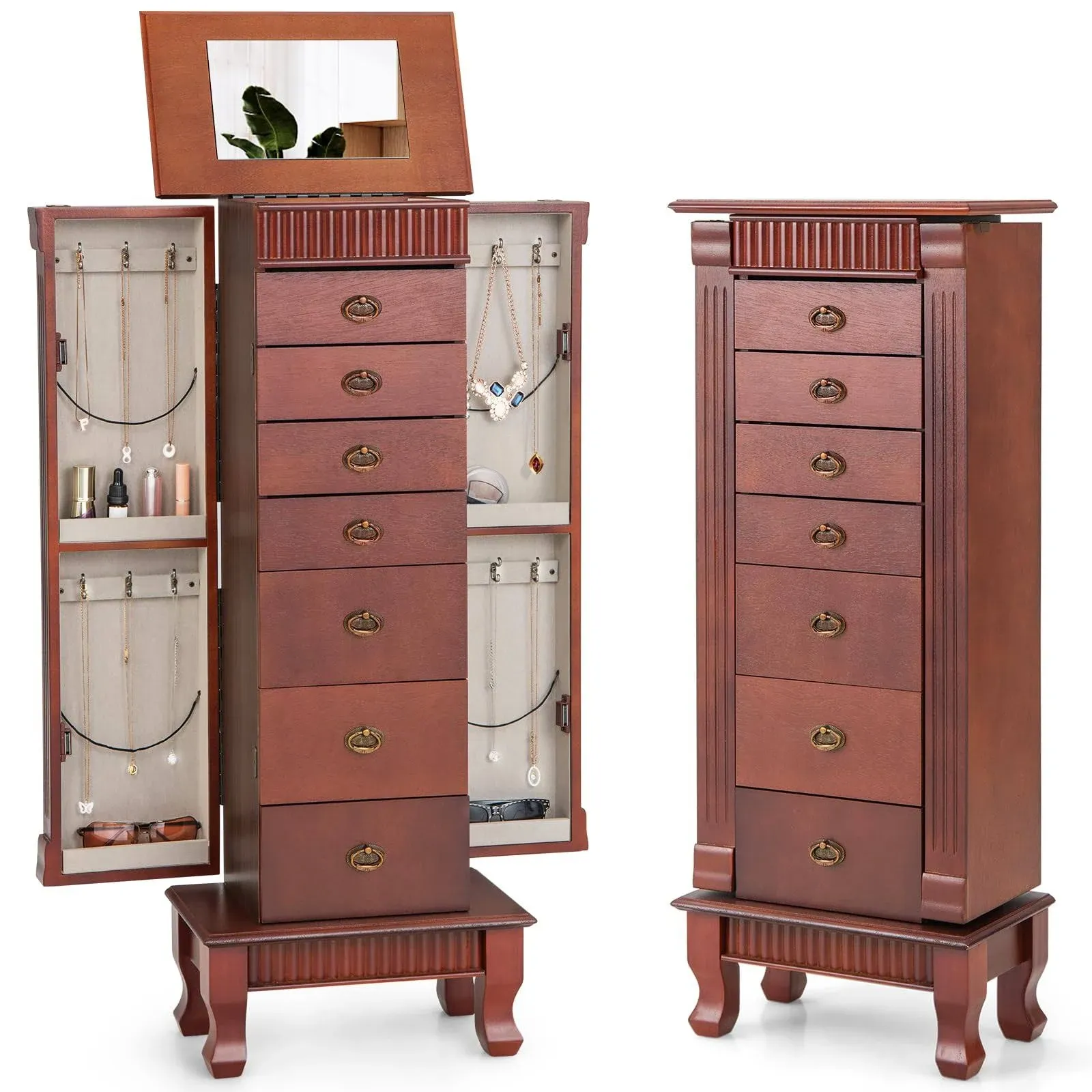 Wooden Jewelry Cabinet Storage Organizer with 7 Drawers