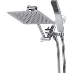 All Metal Double Square Rain Shower Head Combo - 8&#034; | Handheld Shower Wand