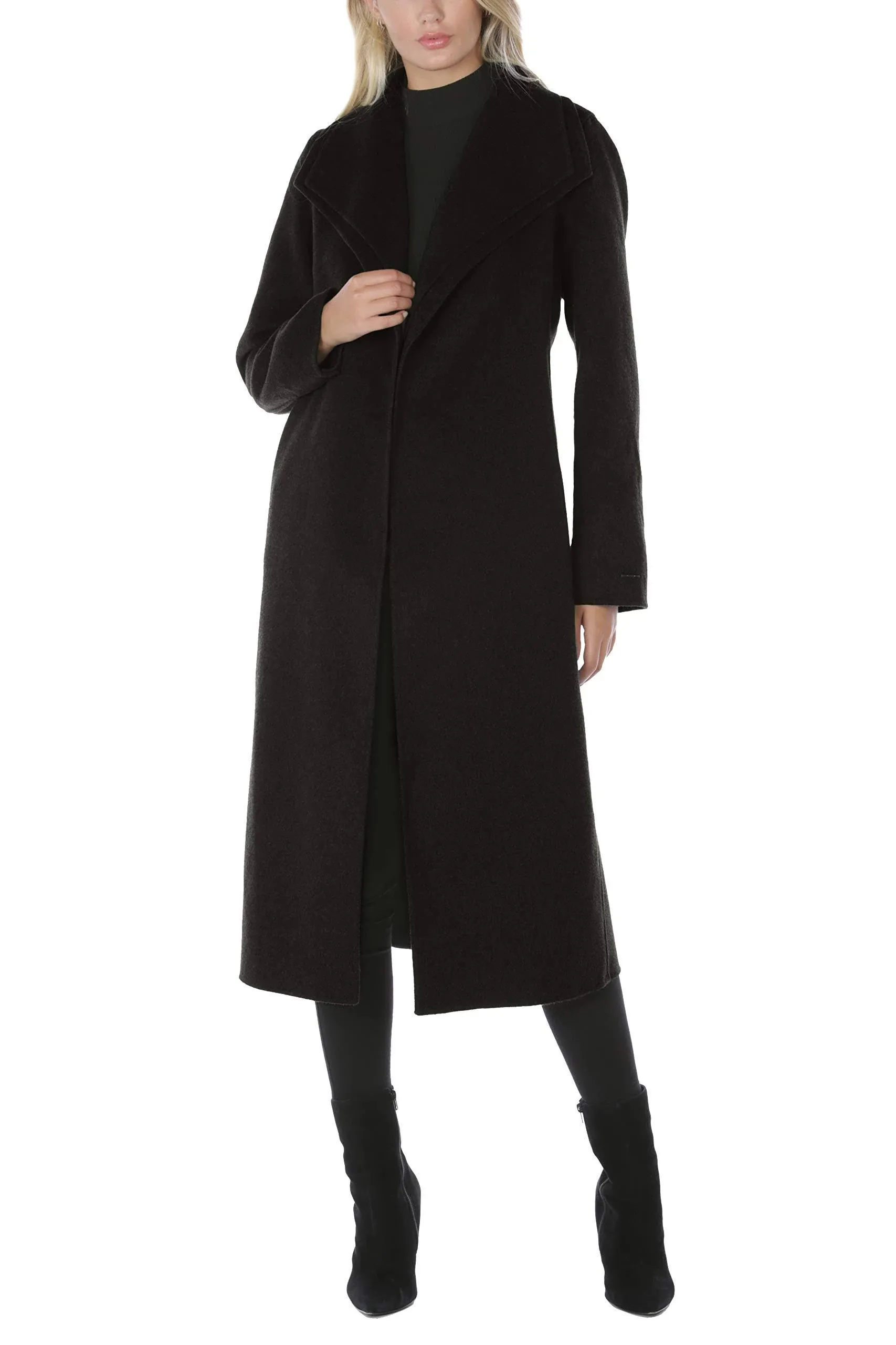 Tahari Women's Elliot Double Face Wool Maxi Wrap Coat - Black - L