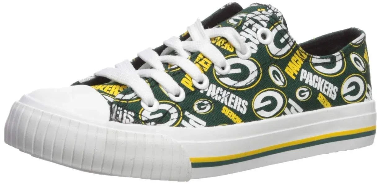 Green Bay Packers Womens Low Top Repeat Print Canvas Shoe Size: 8