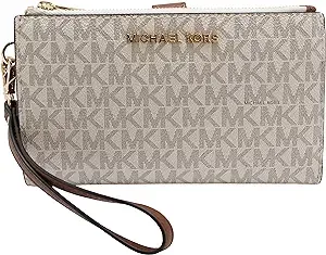 Michael Kors Jet Set Travel Signature Leather Large Double Zip Wristlet Wallet