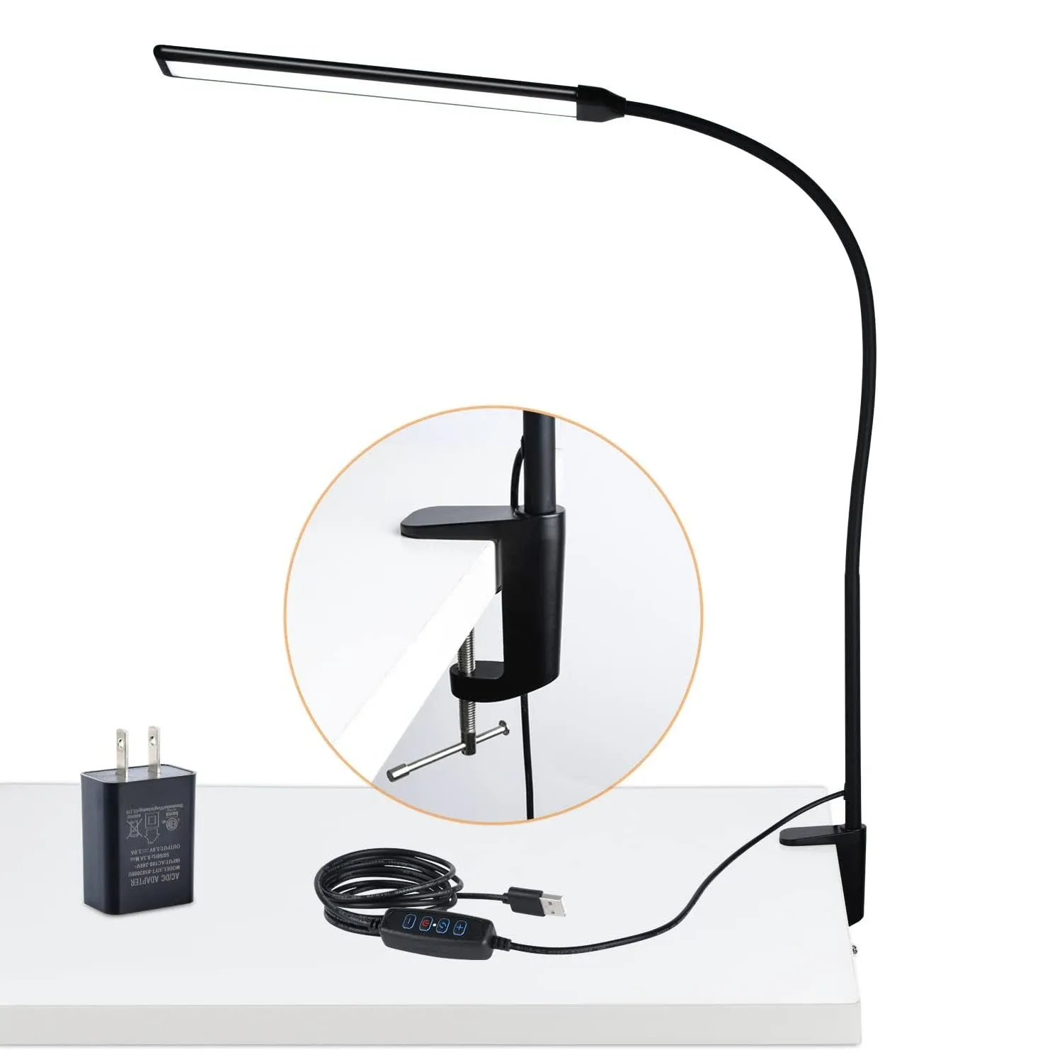 LED Desk Lamp with Clamp, Clamp Light, Tall Desk Lamp with Long Gooseneck, 11W, 850 LMS, 3 Color Modes, 10 Brightness Levels, Eye-Caring, Clip on Desk Light for Reading, Home, Office