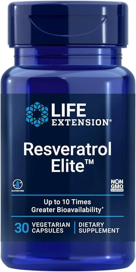 Life Extension Resveratrol Elite - Transresveratrol Supplements From Japanese knotweed Root and Grape Fruit For Heart & Brain Health Support – Gluten-Free, Non-GMO, Vegetarian – 30 Capsules