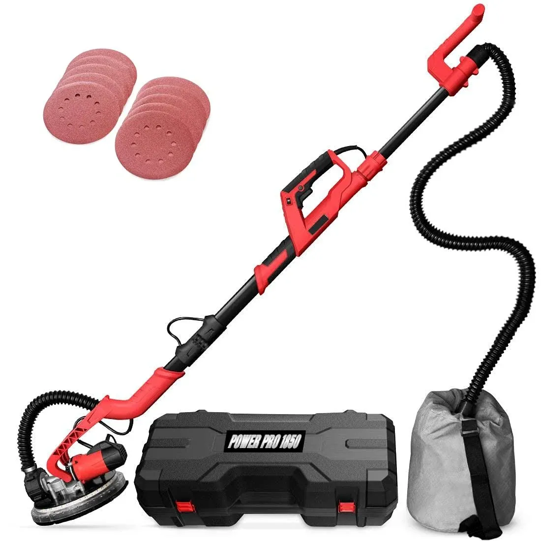 POWER PRO 1850 Electric Drywall Sander - Variable Speed 1000-1850rpm, 750 Watts, with Automatic Vacuum System, LED Light, and Tool Case (1850)