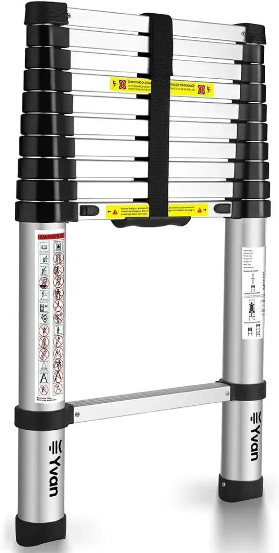 Telescoping Ladder, SocTone 12.5 ft Aluminum Lightweight Extension Ladder with 2 Triangle Stabilizers, Heavy Duty 330lbs Max Capacity