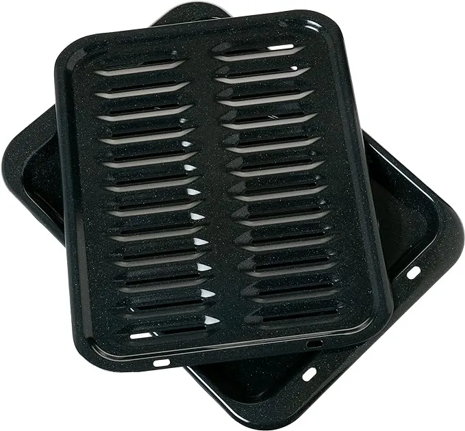 GE Appliances Broiler Pan with Rack for Oven, Non-Stick Pan, 2 Piece Black Porcelain Coated Carbon Steel Roasting Pan, Durable and Dishwasher Safe, WB48X10056, Genuine GE OEM Part