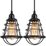 2 Pack Industrial Pendant Light Hanging Lamp Fixture for Kitchen Edison Cage