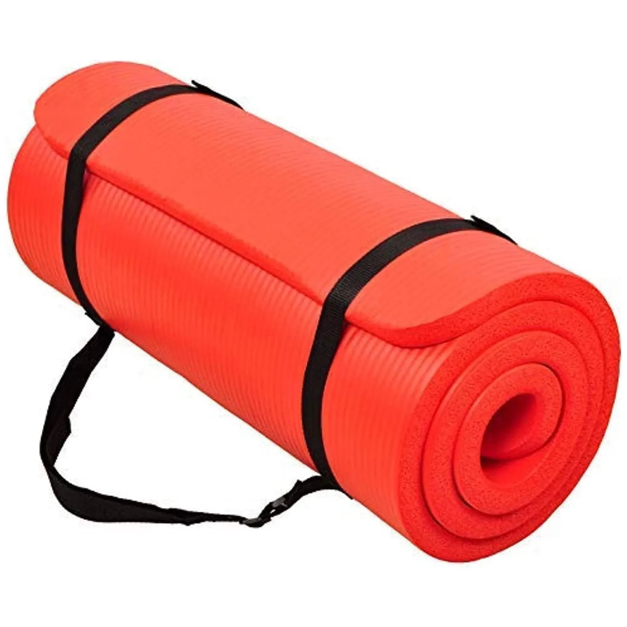 BalanceFrom Fitness GoCloud 1" Extra Thick Exercise Mat w/Carrying Strap, Red