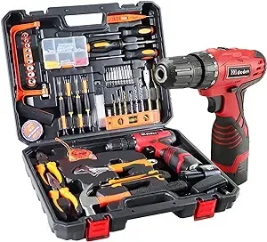 Tool Set with Drill, 108Pcs Cordless Drill Household Power Tools Set with 16.8V Lithium Driver Claw Hammer Wrenches Pliers DIY Accessories Tool Kit