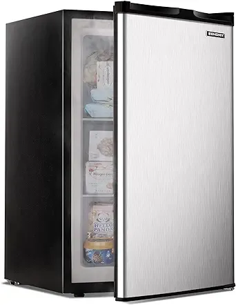 EUHOMY 1.1 Cubic Feet Mini Freezer, Countertop, Single Door Compact Upright Freezer with Reversible Door, Removable Shelves, Small freezer for Home/Dorms/Apartment/Office, New Black