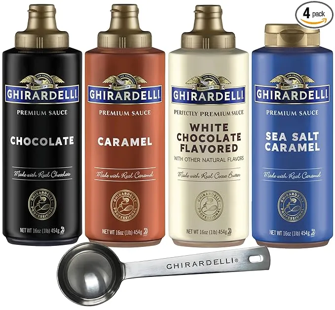 Ghirardelli Sea Salt Caramel, Chocolate and White Chocolate Flavored Sauce