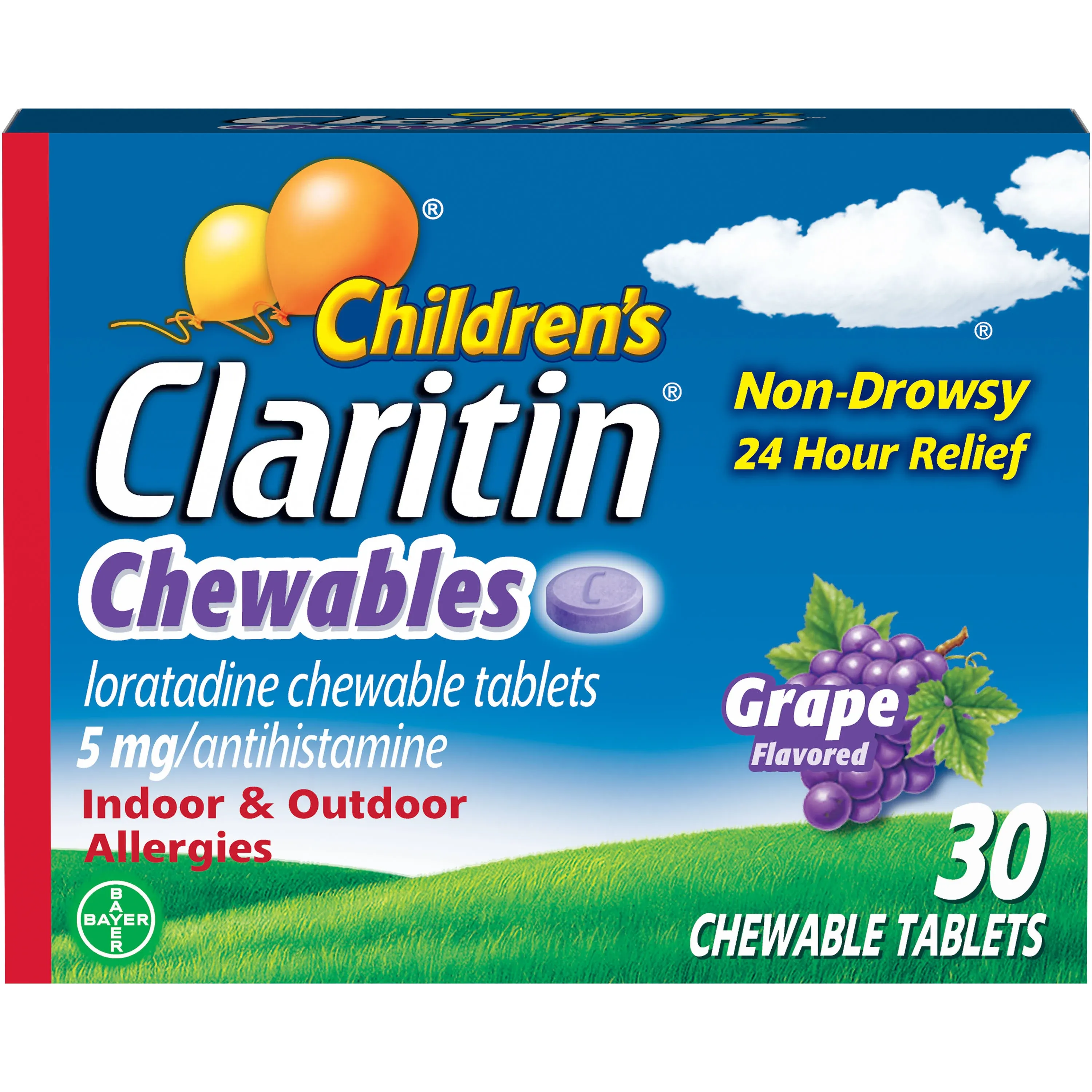 Claritin Children's 24 Hour Non-Drowsy Allergy Relief Chewable Tablets, Grape Flavor, 30 count