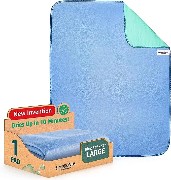 Improvia 34" x 52" Washable Underpads, Heavy Absorbency Reusable Bedwetting Incontinence Pads - Blue, Pack of 1