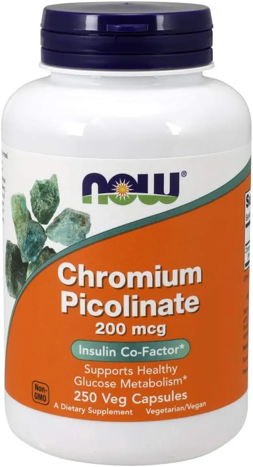 NOW Supplements, Chromium Picolinate 200 mcg, Insulin Co-Factor*, 250 Veg Capsules