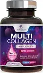 Collagen Peptides for Women & Men, Type I, II, III, V, X Hydrolyzed Collagen Pills, Grass Fed Non-GMO Multi Collagen Peptides Supplements, Hair, Skin, Nail, Bones, Joint Health Support - 240 Capsules