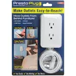 Ontel Presto Plug Outlet Extender for Relocating Unreachable Power Outlets, 4ft Cord, Sticks Easily on Wall, Provides Surge Protection, 2 AC Outlets, 2 USB Ports & Built-in Shelf