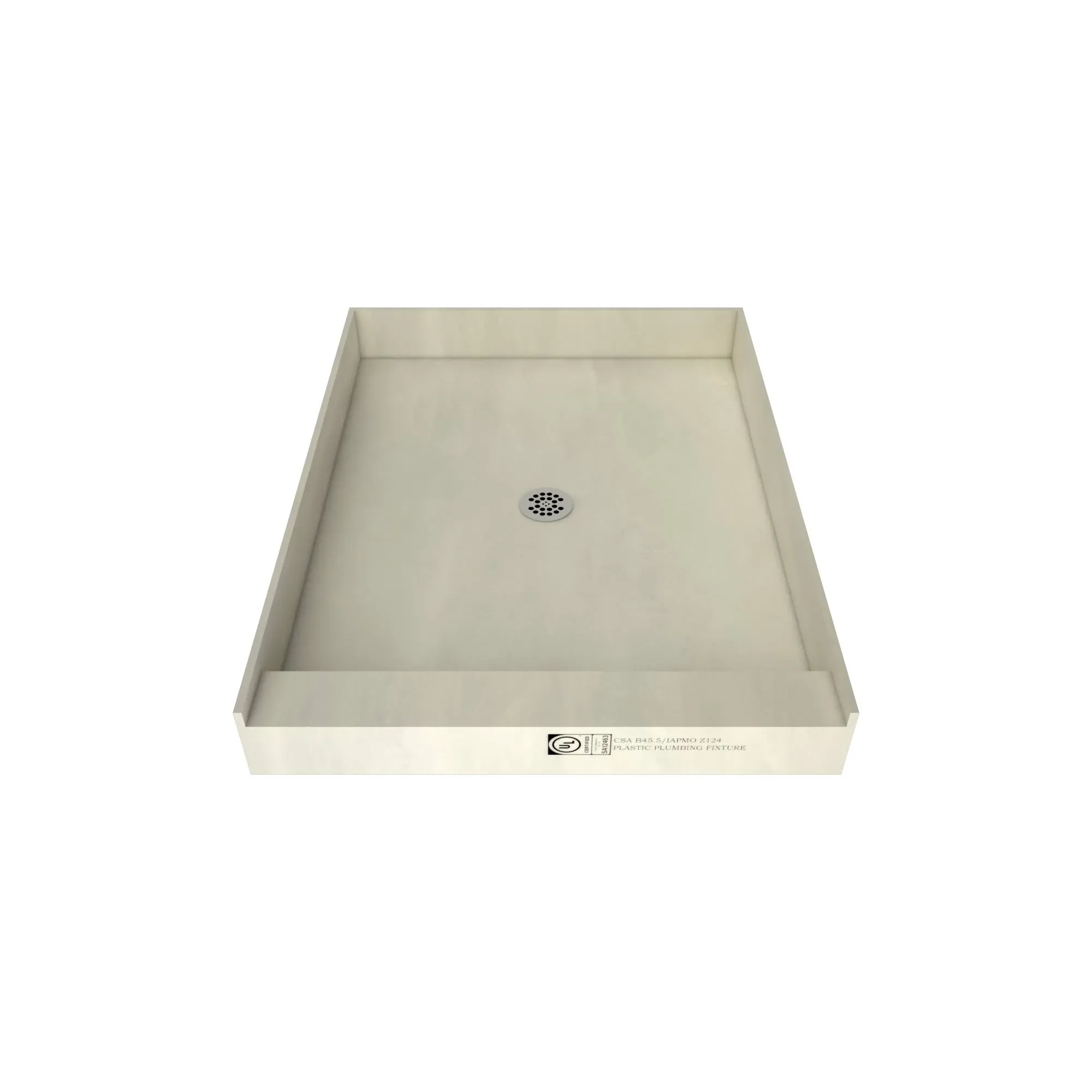 Tile Redi P4236C-PVC Shower Pan with Center Drain- Single Curb Shower Base, 2" PVC Drain, and Plate Included, 36" Width x 42" Depth