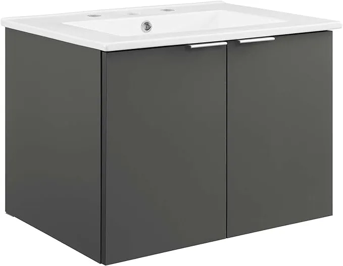 Modway Maybelle Bathroom, 24" Wall-Mount Vanity, Gray White